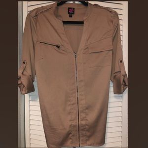 Bebe brown/bronze polyester front zipper blouse